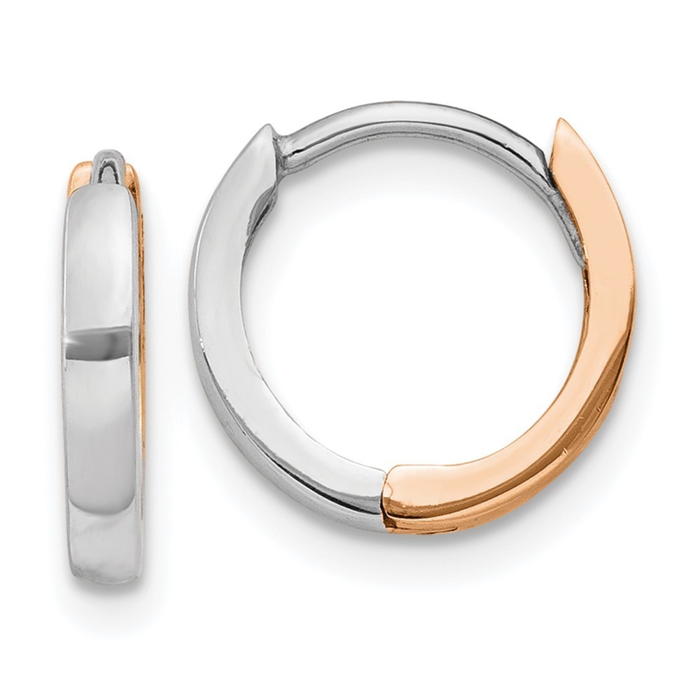 14k Two-Tone Rose And White Gold 1.75mm Hinged Hoop Earrings 7 L X 7 Mm W
